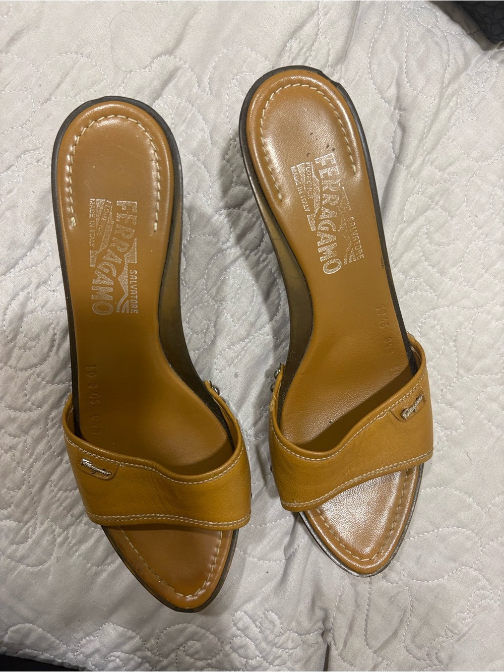 Salvatore Ferragamo Cognac Leather Slide Mules